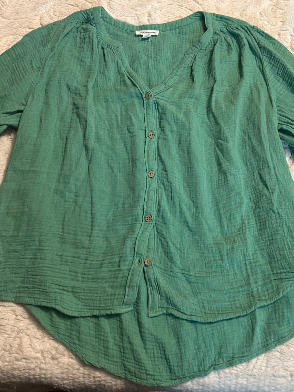 beachlunchlounge Teal-Green Button-Front Gauze Shirt